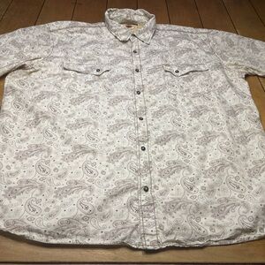 Larry Mahan Cream and Brown Paisley Men's Snap Button Shirt 4XL Western Rodeo